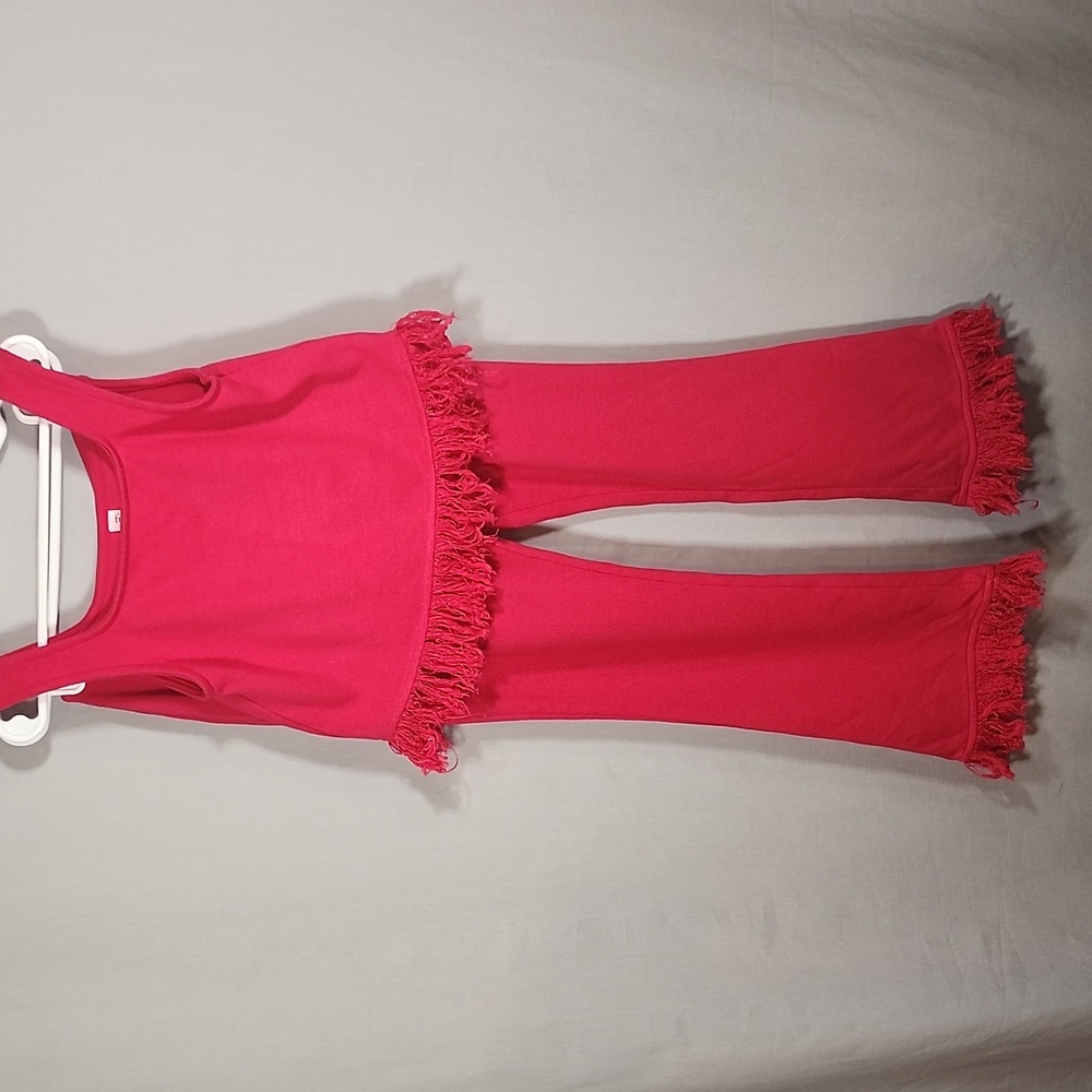 Franki by Francesca's Pink Fringe Tank Top with leggins Girls Size 10
